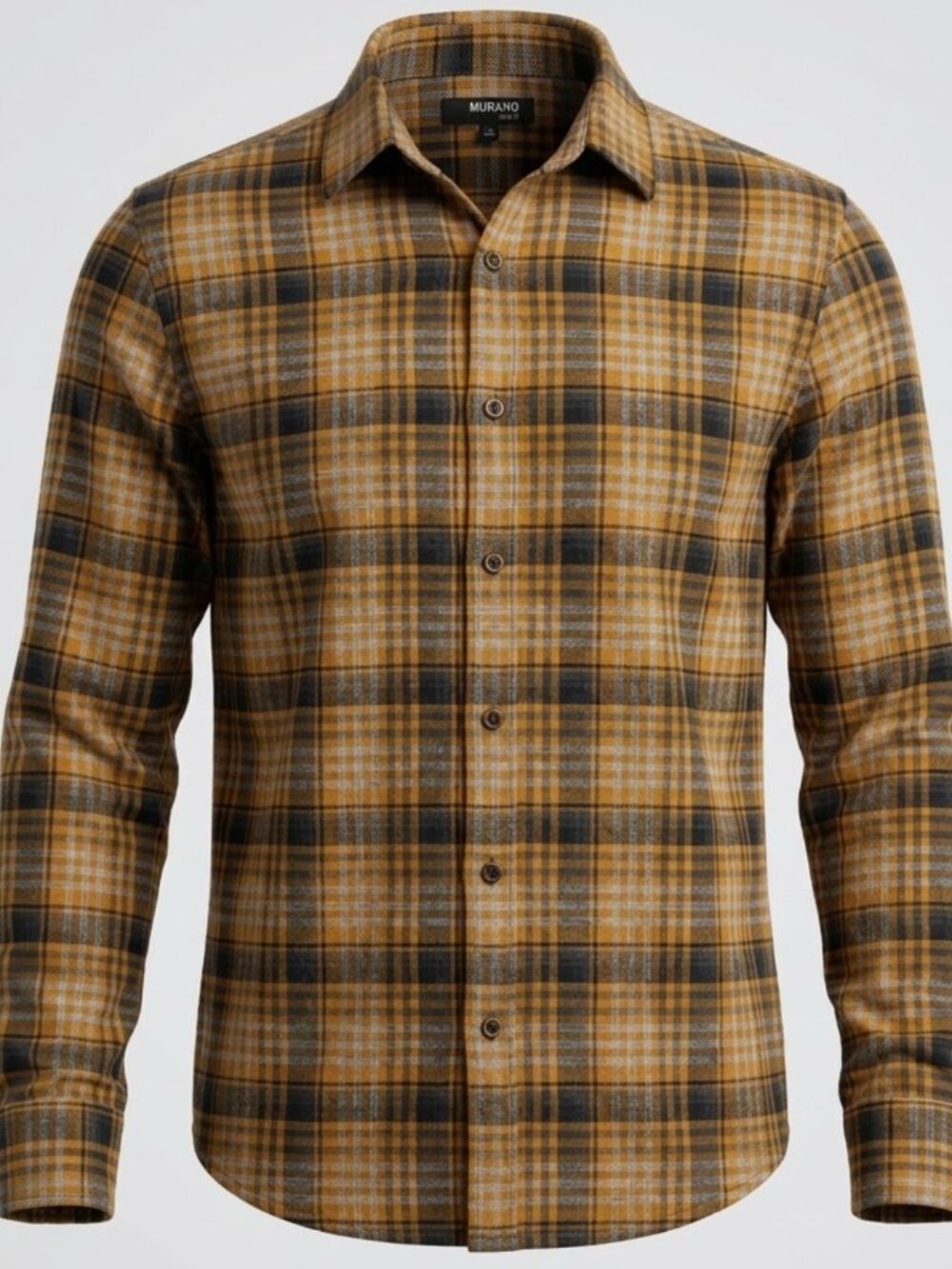 Murano Men’s size Medium Slim Fit Black & Brown Plaid Long Sleeve Button Shirt